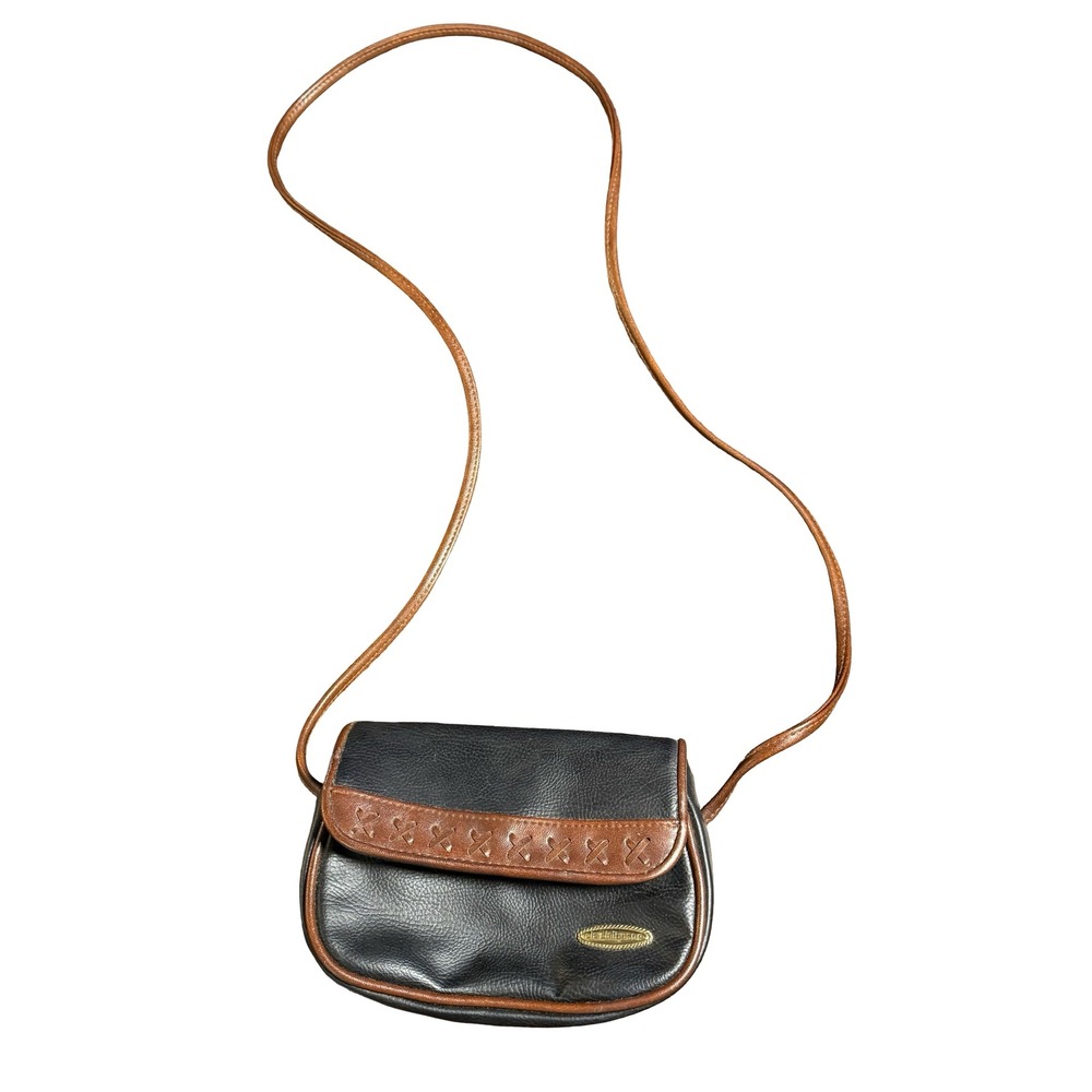 Vintage Liz Claiborne Black Brown Faux Leather Crossbody Shoulder Bag Small